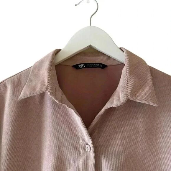 Zara Oversized Corduroy Button Down Shirt Blush Pink, SZ M# 1822 - Picture 6 of 15